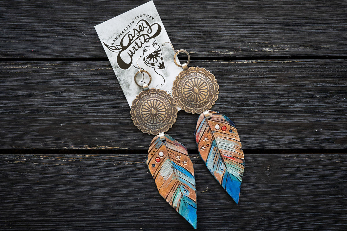 Vintage 2024 Double Concho Feather Earrings